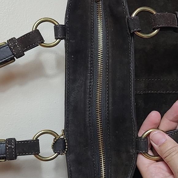 Coach Brown Suede Leather Gallery Tote Vintage Handbag Beaded Trim Accents EUC - Picture 8 of 12